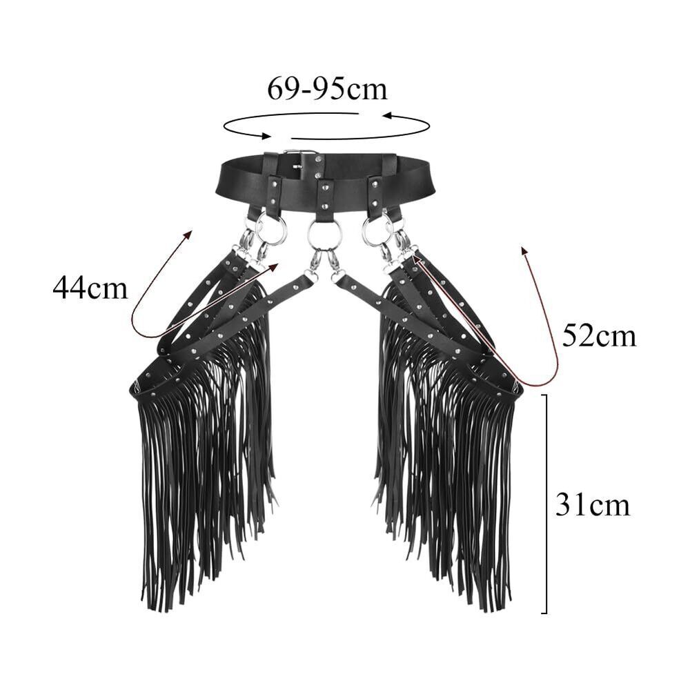 2298 Women Leather Tassel Waist Belt Gothic Fringe Long Punk - Picture 7 of 8